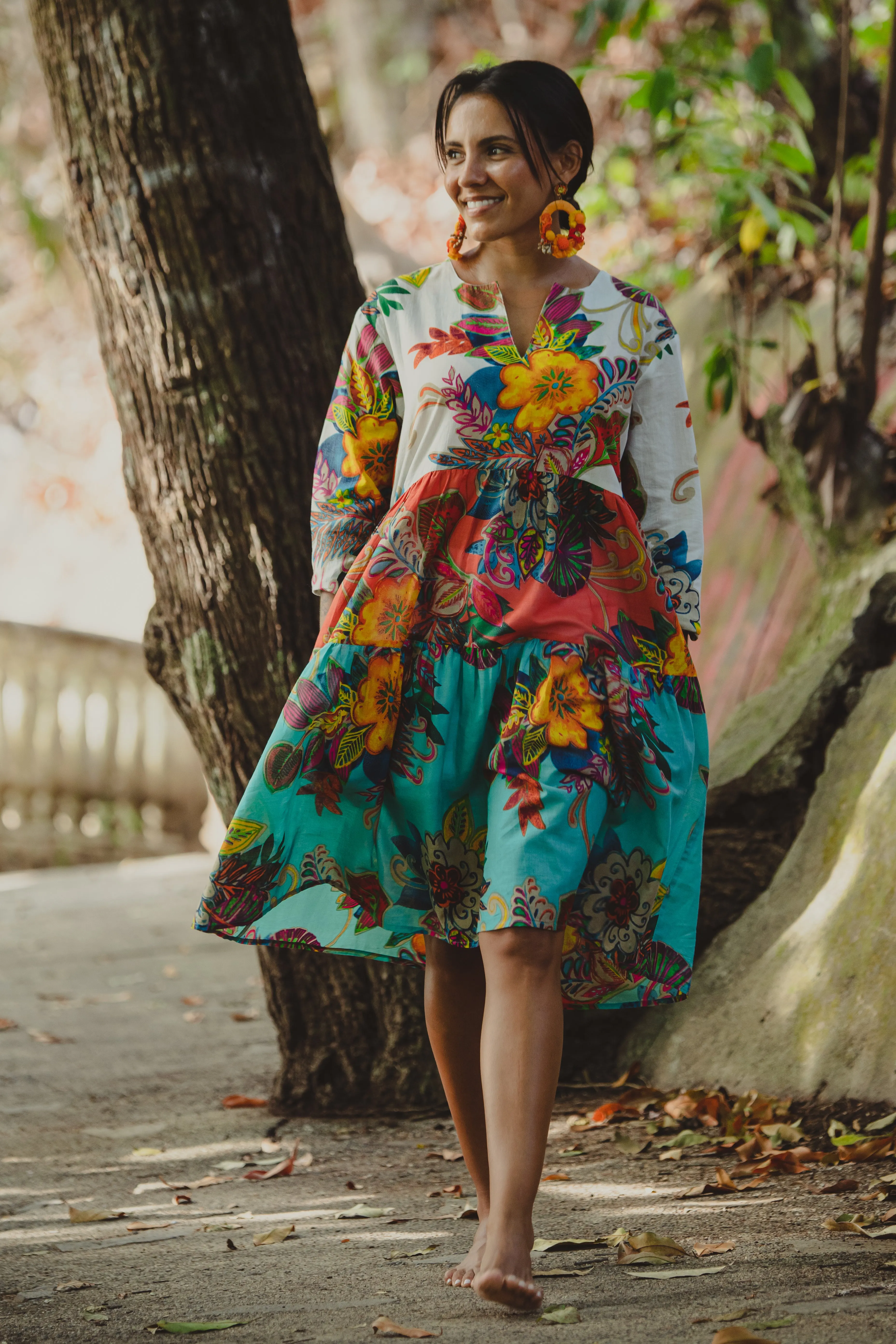 Multi-Colored Fiji 3 Ruffle KikiSol Dress