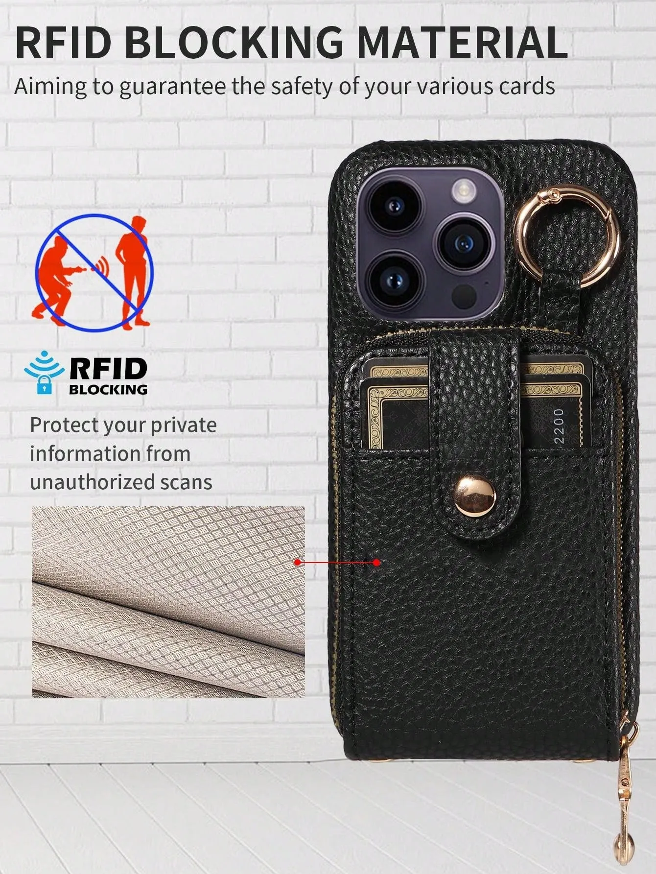 Multifunctional Zipper Closure Accordion Card Holder Wallet Style Pu Leather Phone Case Compatible With Apple
