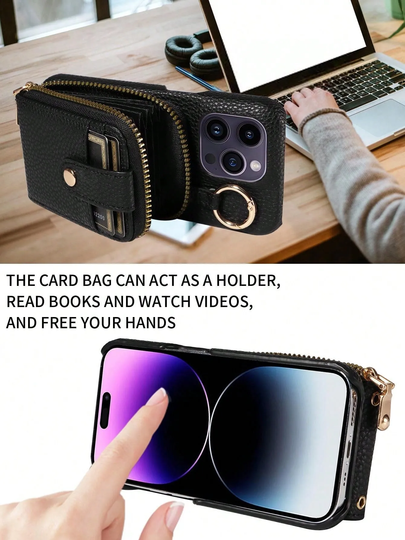 Multifunctional Zipper Closure Accordion Card Holder Wallet Style Pu Leather Phone Case Compatible With Apple