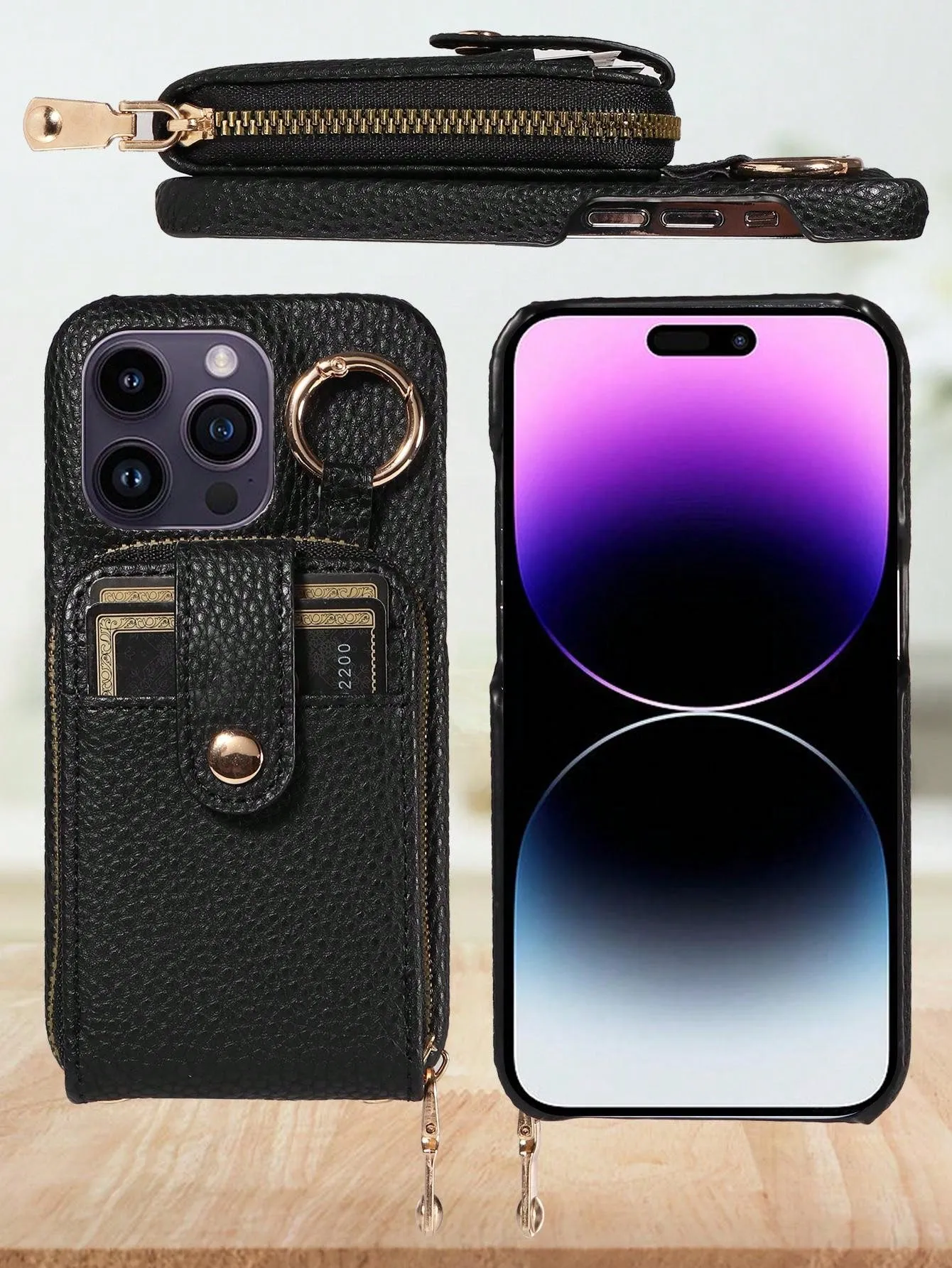 Multifunctional Zipper Closure Accordion Card Holder Wallet Style Pu Leather Phone Case Compatible With Apple