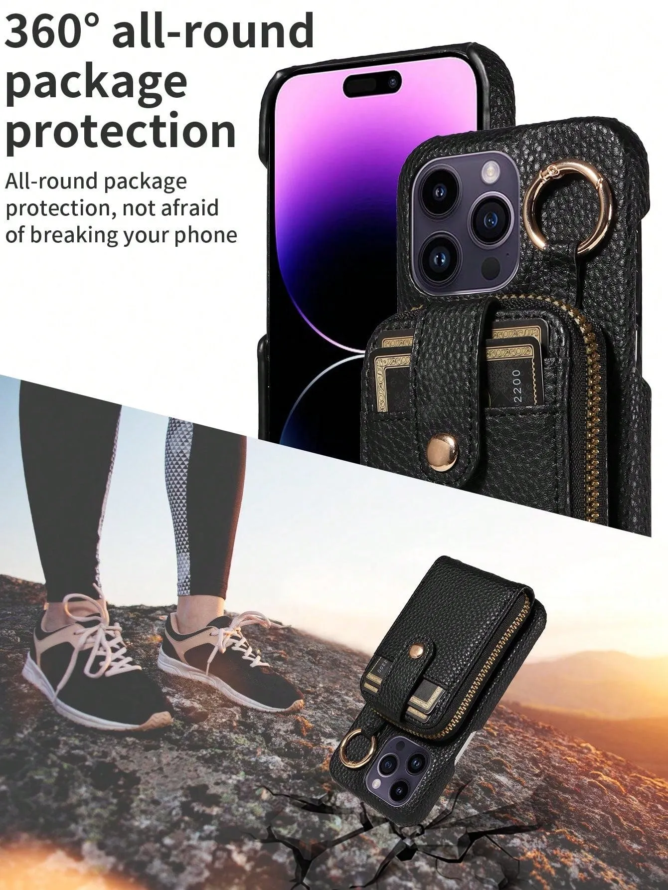 Multifunctional Zipper Closure Accordion Card Holder Wallet Style Pu Leather Phone Case Compatible With Apple