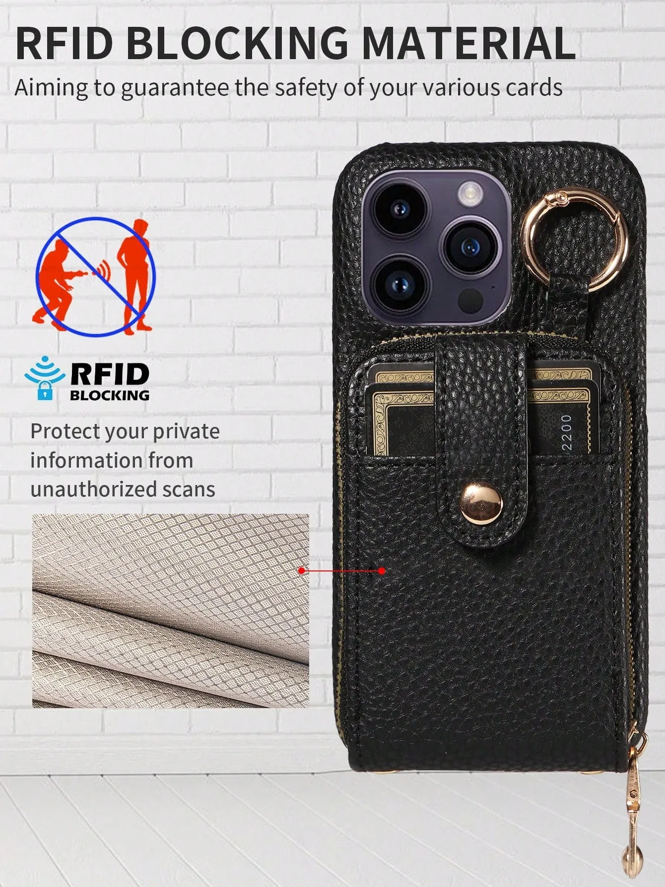 Multifunctional Zipper Closure Accordion Card Holder Wallet Style Pu Leather Phone Case Compatible With Apple