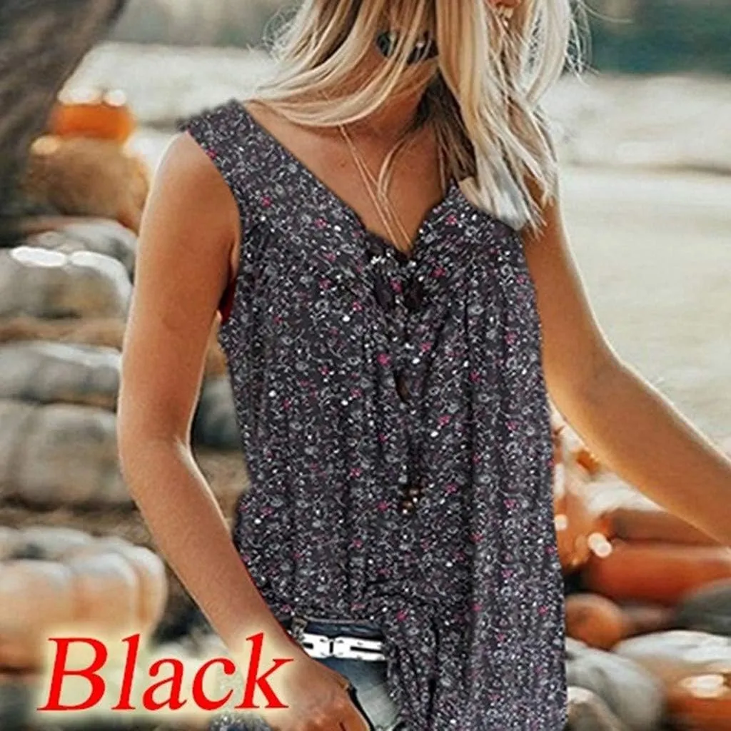 Mzkdieey Summer Tank Tops for Women Sleeveless Pleated Front V Neck Shirts Plus Size Flowy Cute Tee Tops Loose Fit Blouses