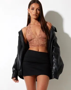 Nanda Crop Top in Fluid Marbling Brown