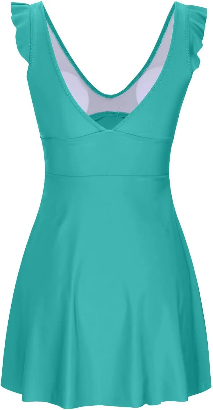 NATHGAM One Piece Swimsuit Women Wrap Vneck Tummy Control Swimsuits Cutout Ruffle Pleated Skirt Bathing Suit 1 Piece Swimwear