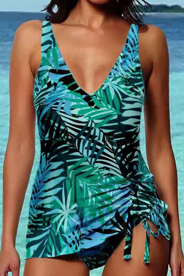 Natural Print Beachy V Neck Tankini