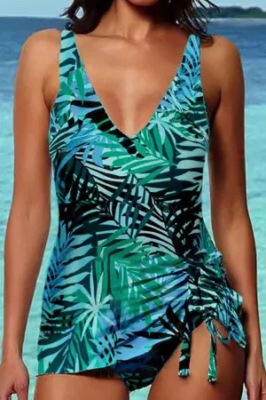 Natural Print Beachy V Neck Tankini