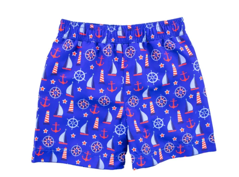 Nautical Print Swim Trunks