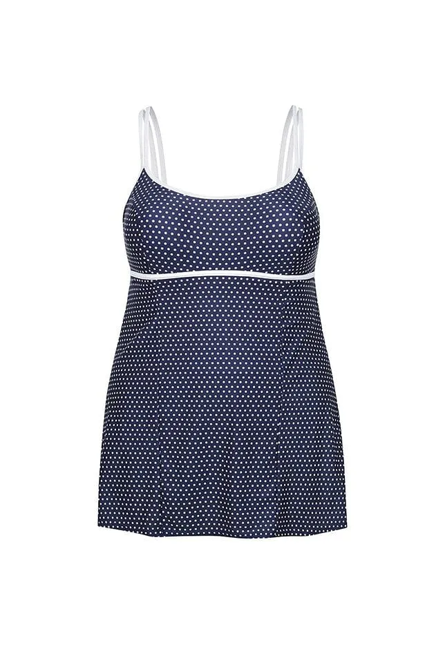 Navy & White Dots Underwire Swim Dress Swimwear