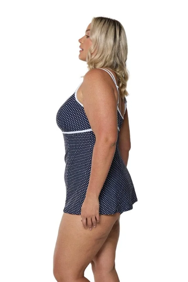Navy & White Dots Underwire Swim Dress Swimwear