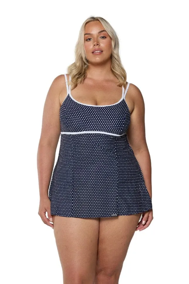 Navy & White Dots Underwire Swim Dress Swimwear