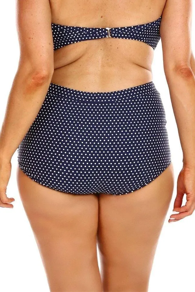 Navy & White Dots Vintage Ruched Skirted Swim Bikini Bottoms