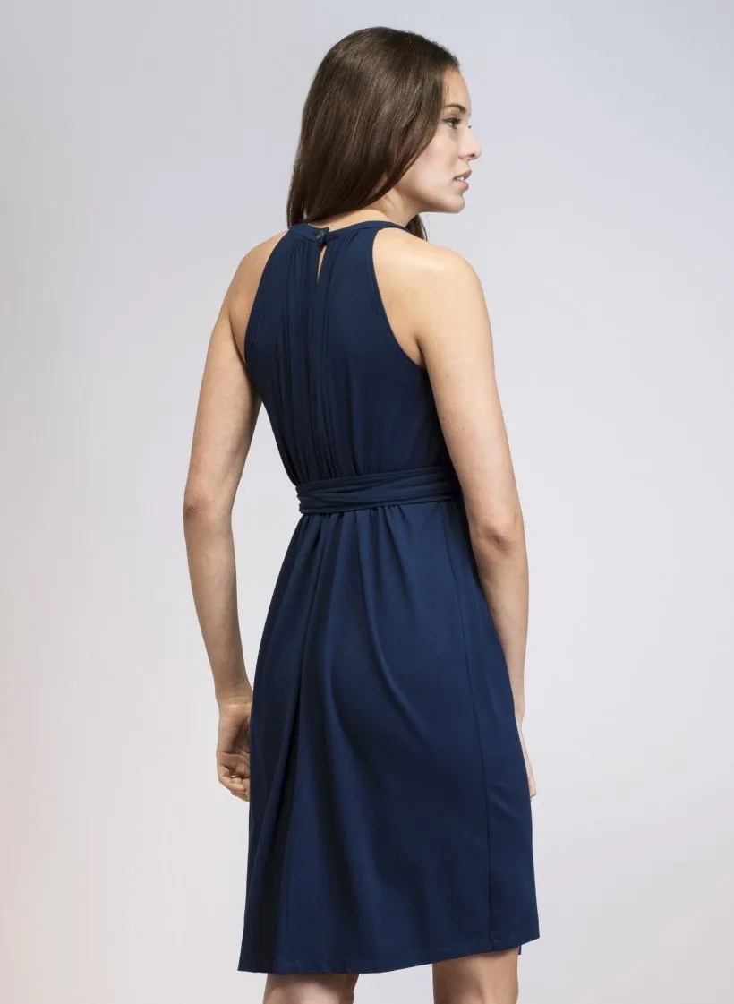 Navy Blue Halter Neck Maternity Dress