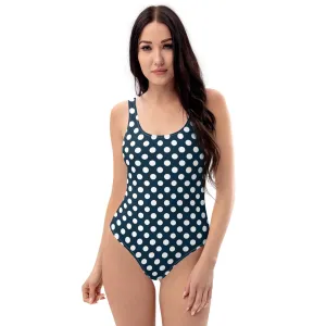 Navy Blue with White Polka Dots One-Piece Swimsuit
