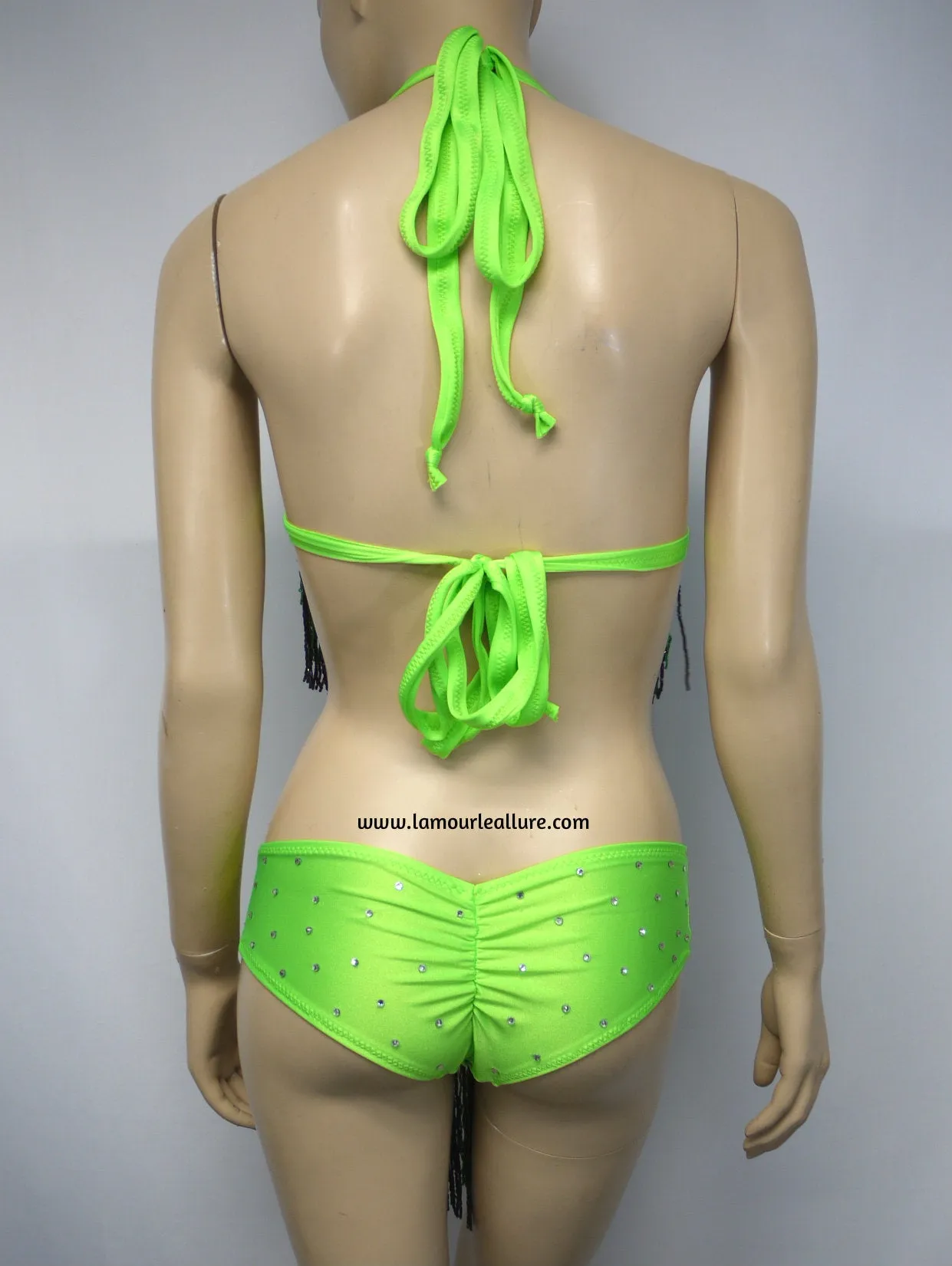 Neon Peacock Feather Beaded Bikini Dance Costume Halloween Show Girl
