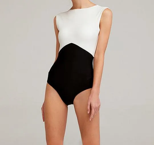 New Solid Color Black and White Stitching Bikini One-piece Triangle Swimsuit