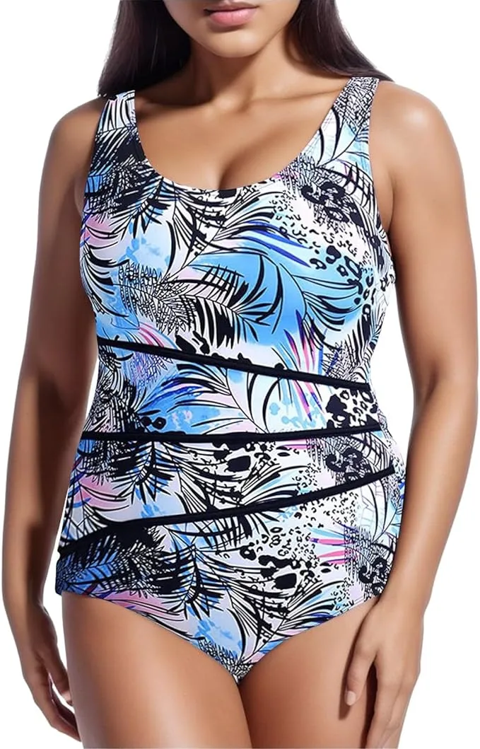 New Sporty Tummy Control Swimsuits for Women Floral Print Modest Athletic Summer One Piece Body Suit Romper Bathing Suit Sz XXL!