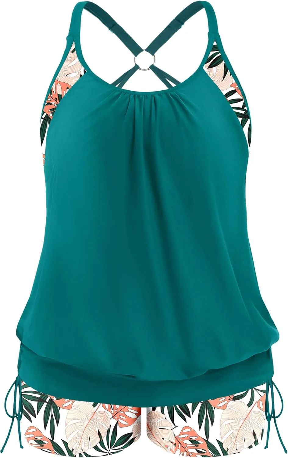 NIeyook Plus Size Swimsuit for Women 2 Piece Tummy Control Bathing Suit 2025 Tankini Set with Shorts Drawstring Swimwear