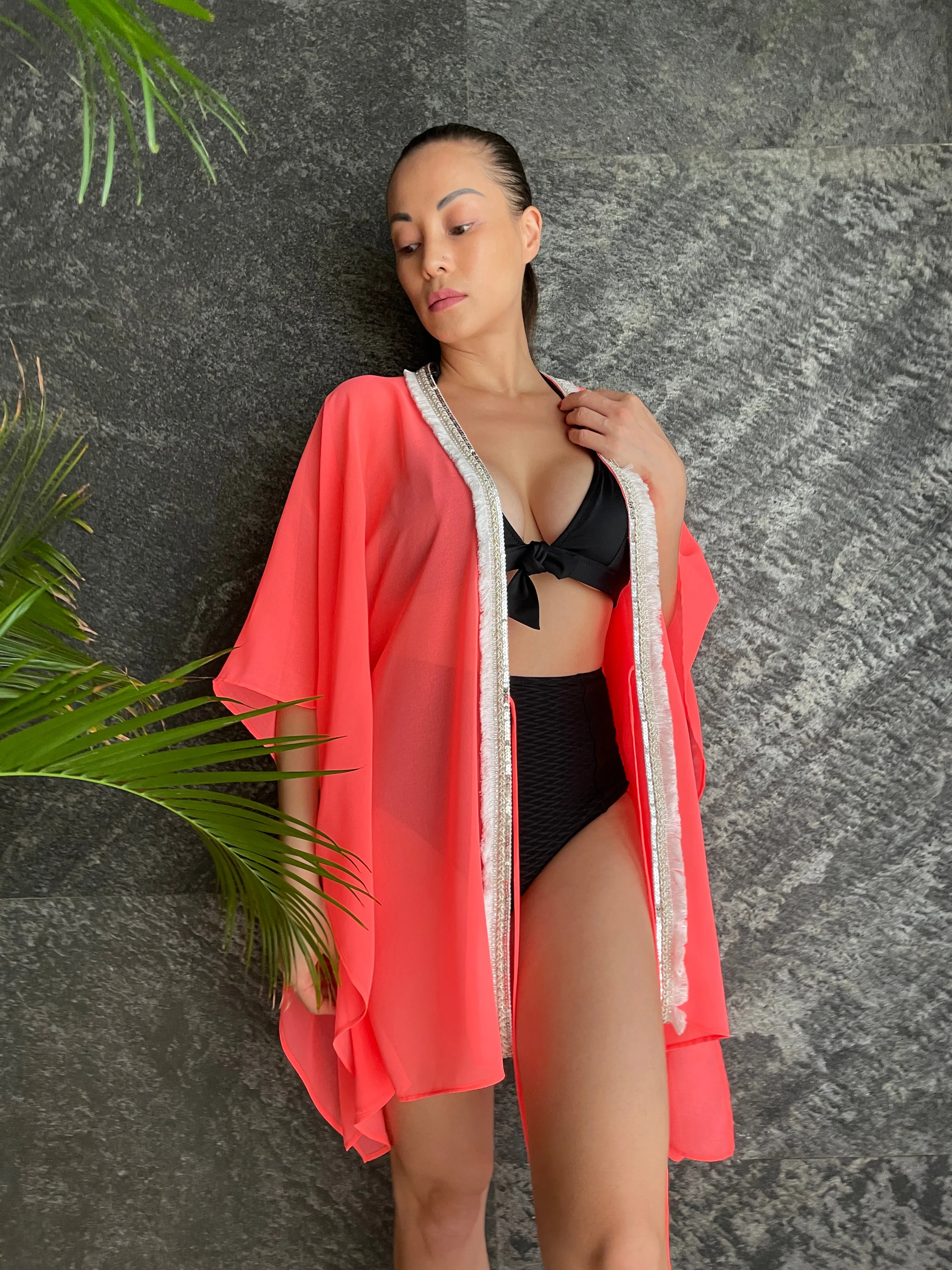 Nikani Women's Beach Kaftan Cover Up in Neon Orange