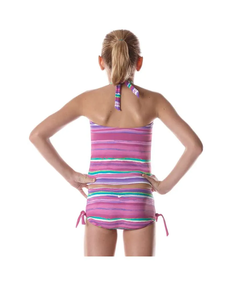 NIKE SWIM Girls&#39; Tie Dye Striped Scoop-Neck Halter Tankini 2-Piece Swimsuit