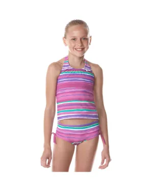 NIKE SWIM Girls&#39; Tie Dye Striped Scoop-Neck Halter Tankini 2-Piece Swimsuit