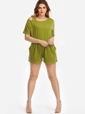 OEM ODM One Shoulder Plain Short Sleeve Green Plus Size Bottoms