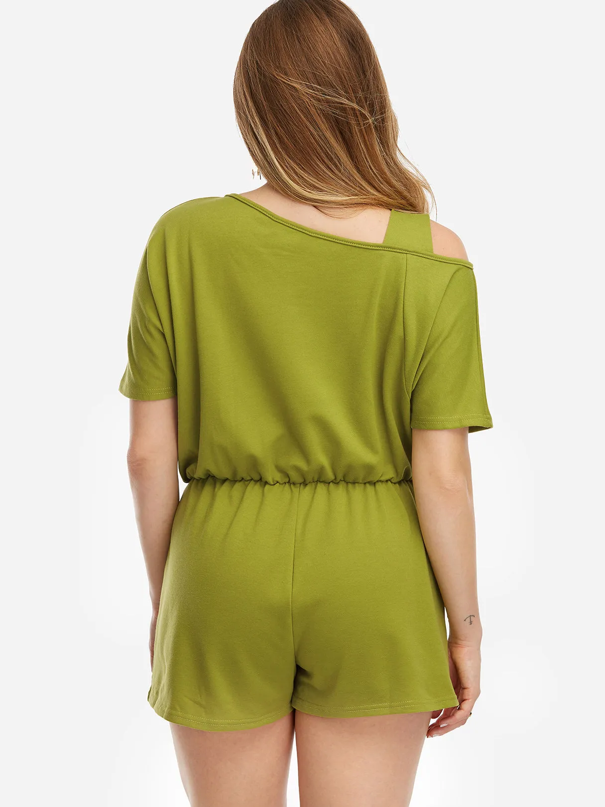 OEM ODM One Shoulder Plain Short Sleeve Green Plus Size Bottoms