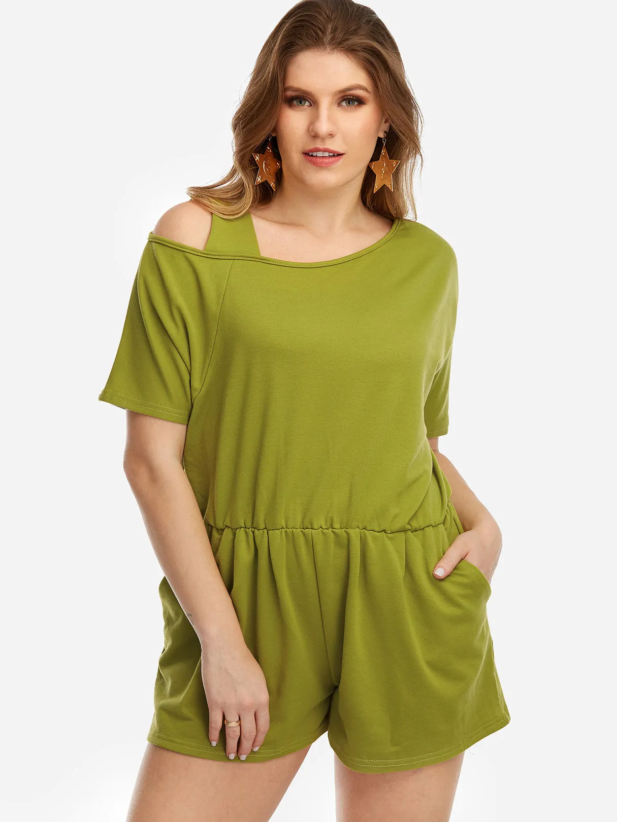 OEM ODM One Shoulder Plain Short Sleeve Green Plus Size Bottoms