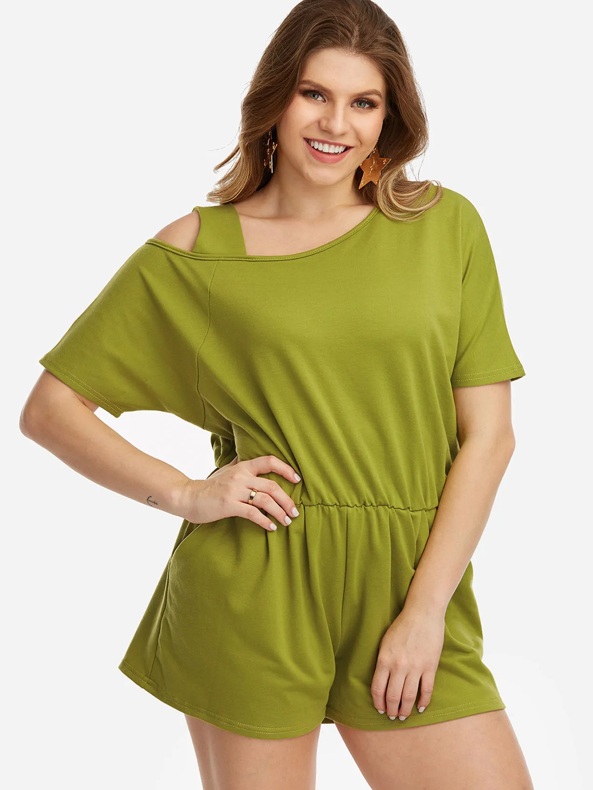 OEM ODM One Shoulder Plain Short Sleeve Green Plus Size Bottoms
