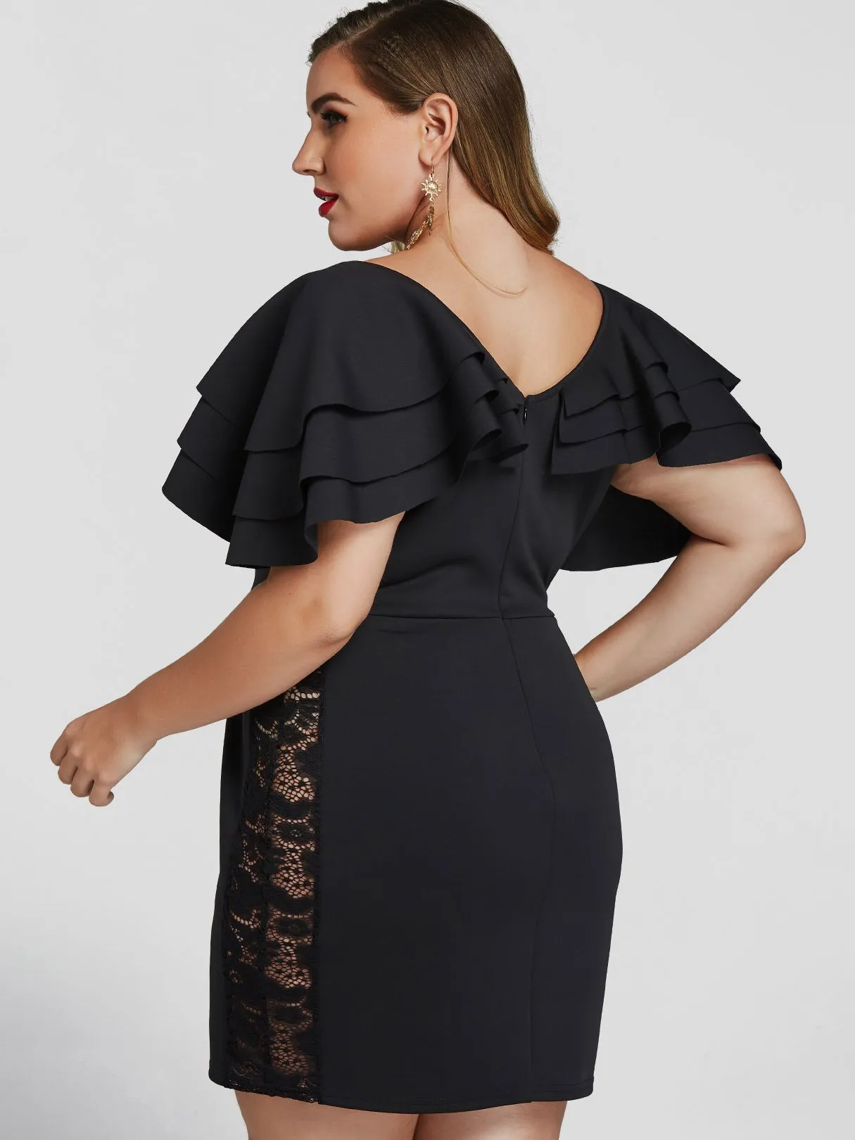OEM ODM Plain Half Sleeve Bodycon Hem Black Plus Size Dress