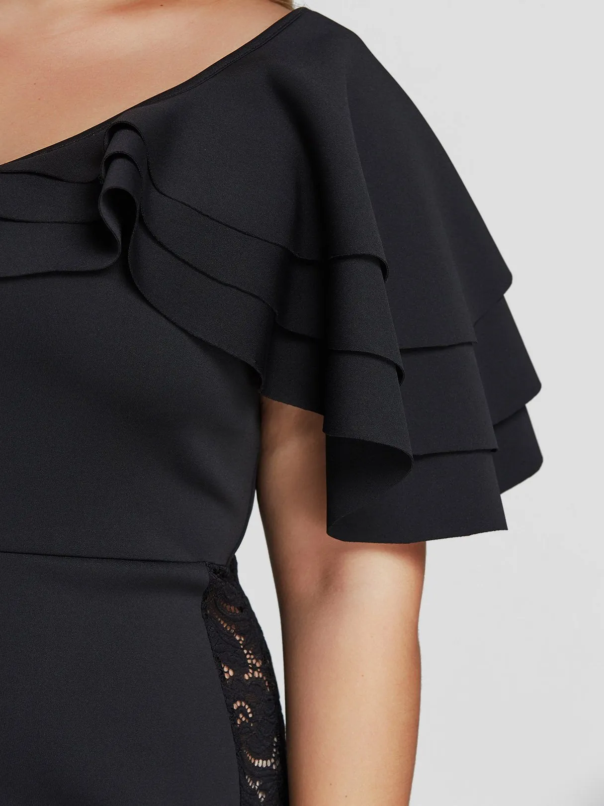 OEM ODM Plain Half Sleeve Bodycon Hem Black Plus Size Dress
