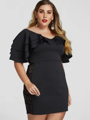 OEM ODM Plain Half Sleeve Bodycon Hem Black Plus Size Dress