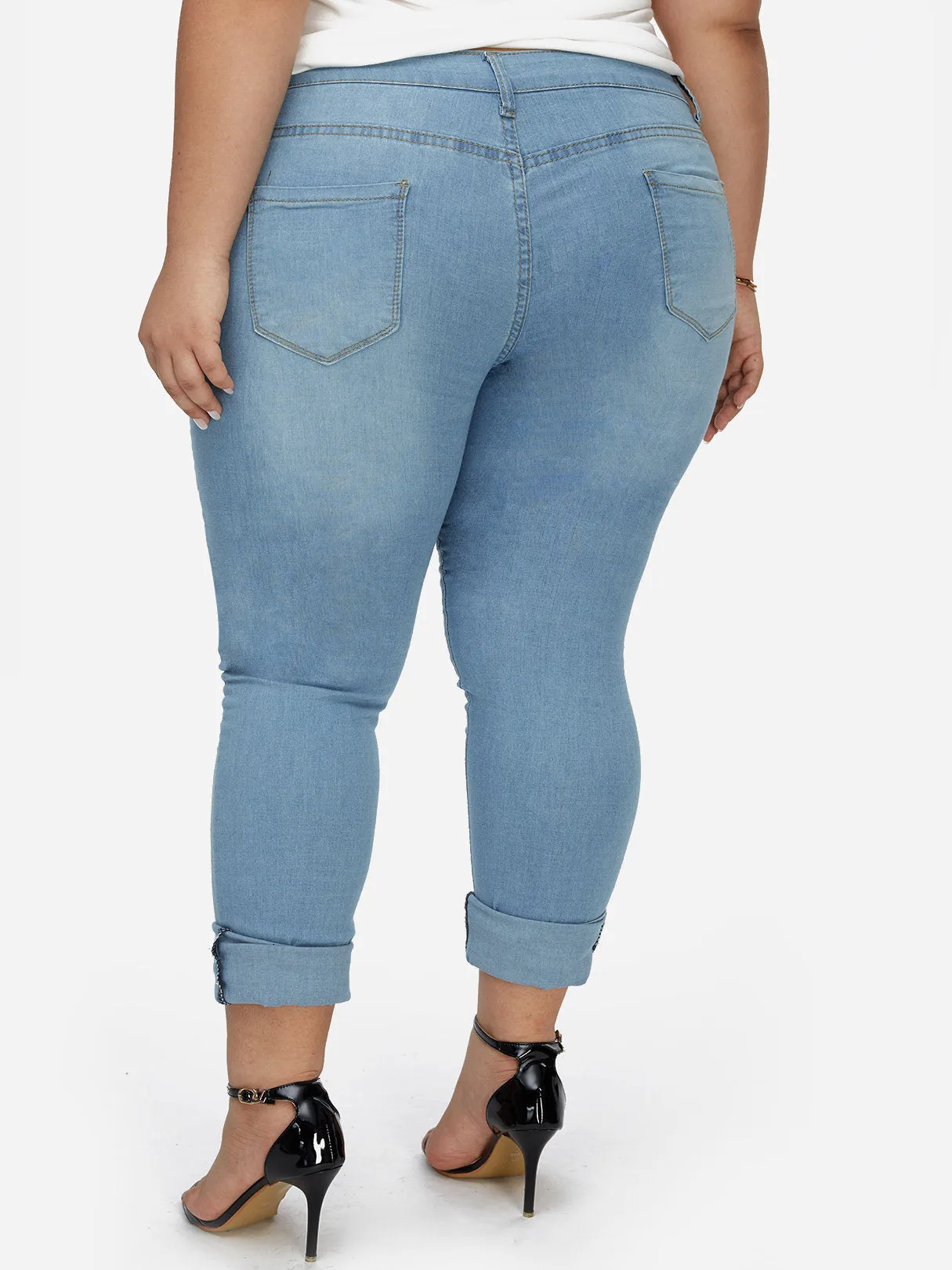 OEM ODM Plain Zip Back Sky Blue Plus Size Bottoms