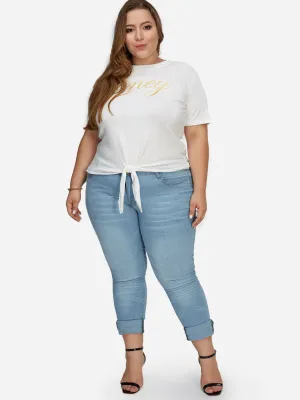 OEM ODM Plain Zip Back Sky Blue Plus Size Bottoms