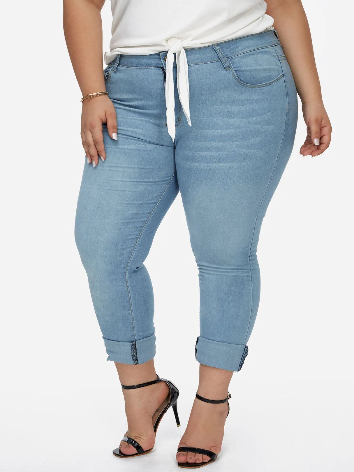OEM ODM Plain Zip Back Sky Blue Plus Size Bottoms