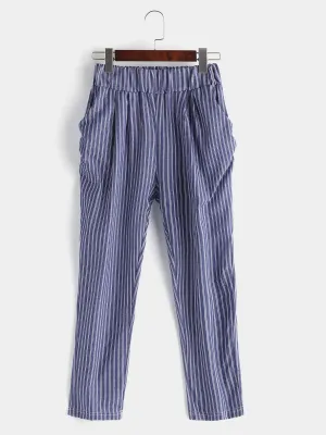 OEM ODM Plus Size Striped Pockets Cropped Pants