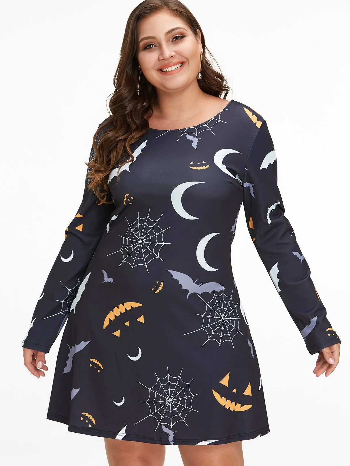 OEM ODM Round Neck Long Sleeve Black Plus Size Dress