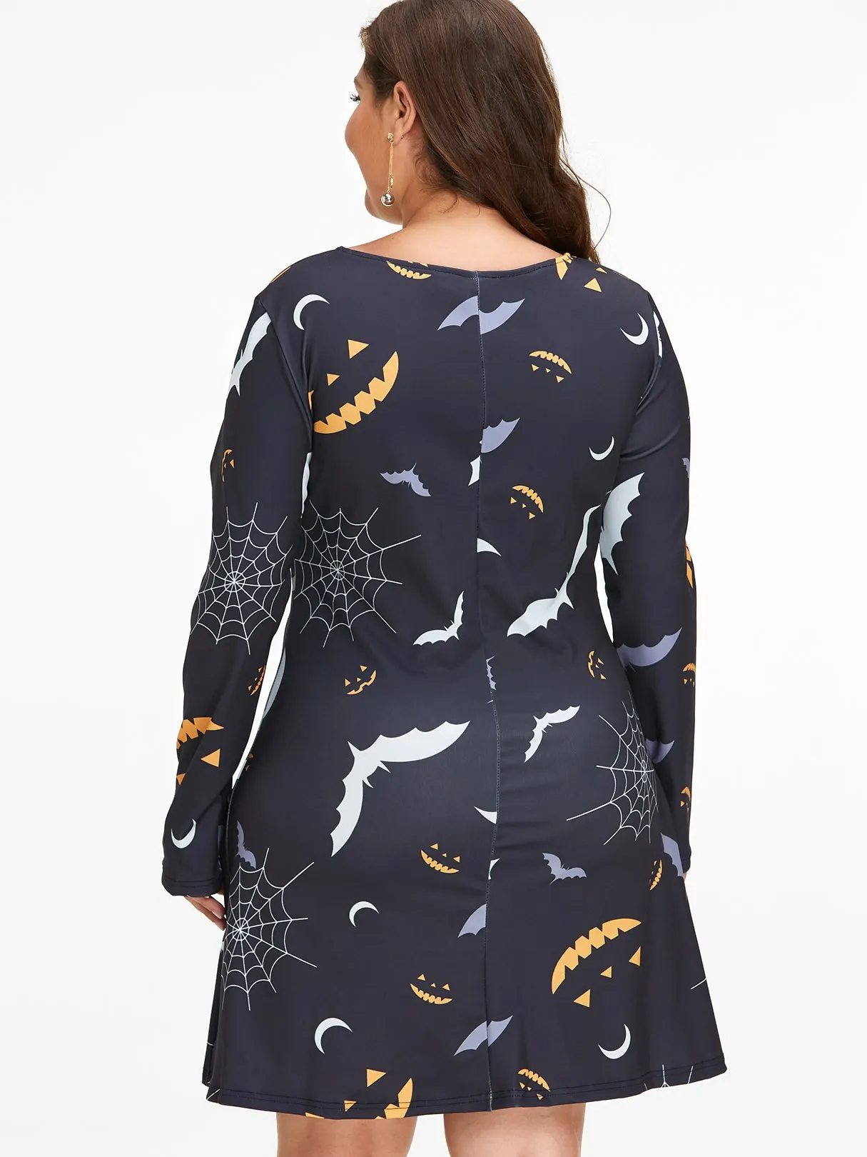 OEM ODM Round Neck Long Sleeve Black Plus Size Dress