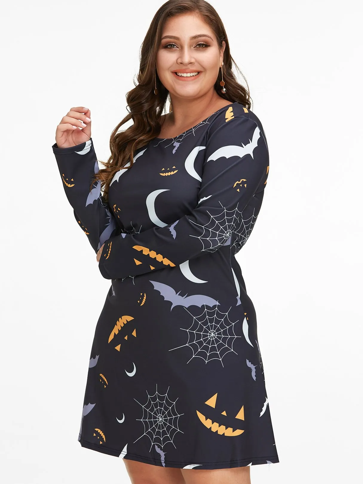 OEM ODM Round Neck Long Sleeve Black Plus Size Dress