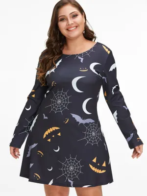 OEM ODM Round Neck Long Sleeve Black Plus Size Dress