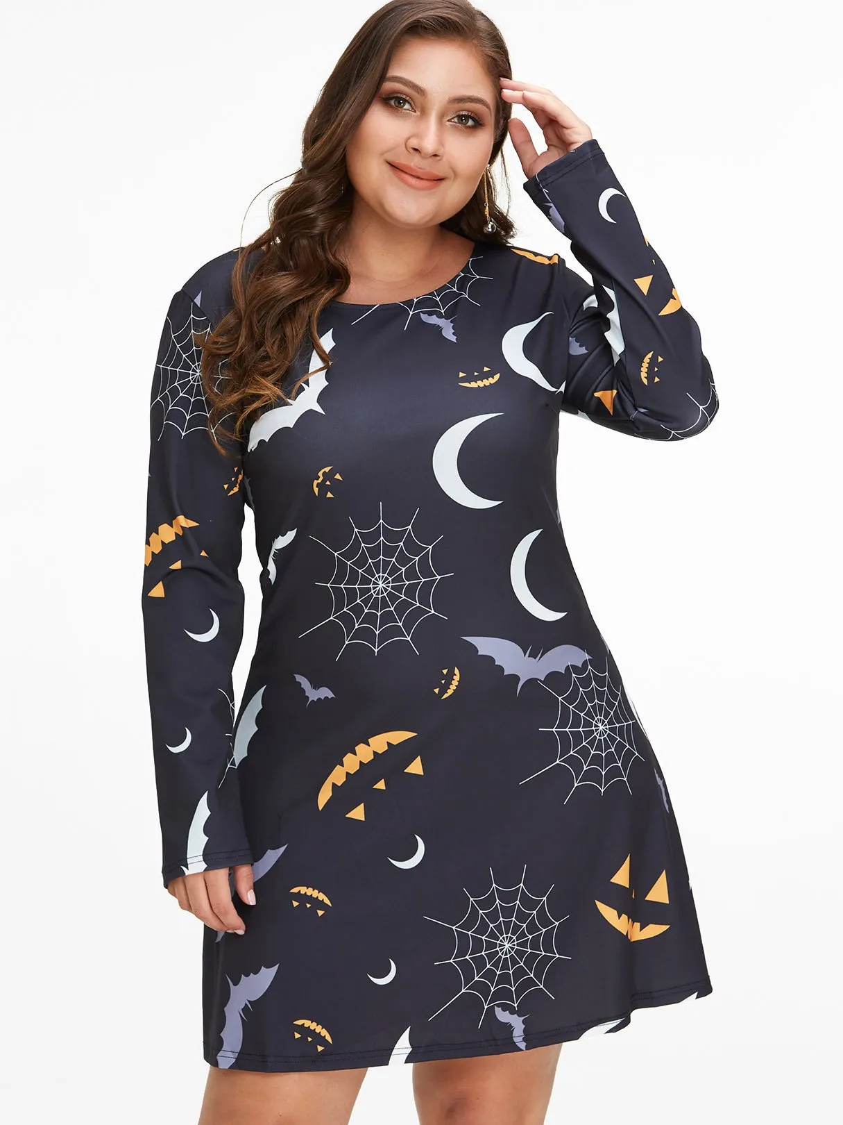 OEM ODM Round Neck Long Sleeve Black Plus Size Dress