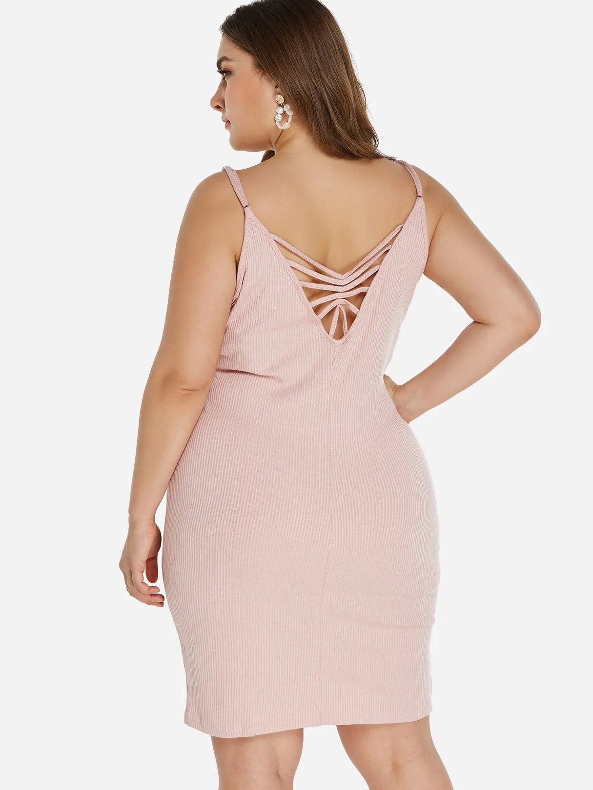 OEM ODM Scoop Neck Plain Sleeveless Bodycon Hem Pink Plus Size Dress