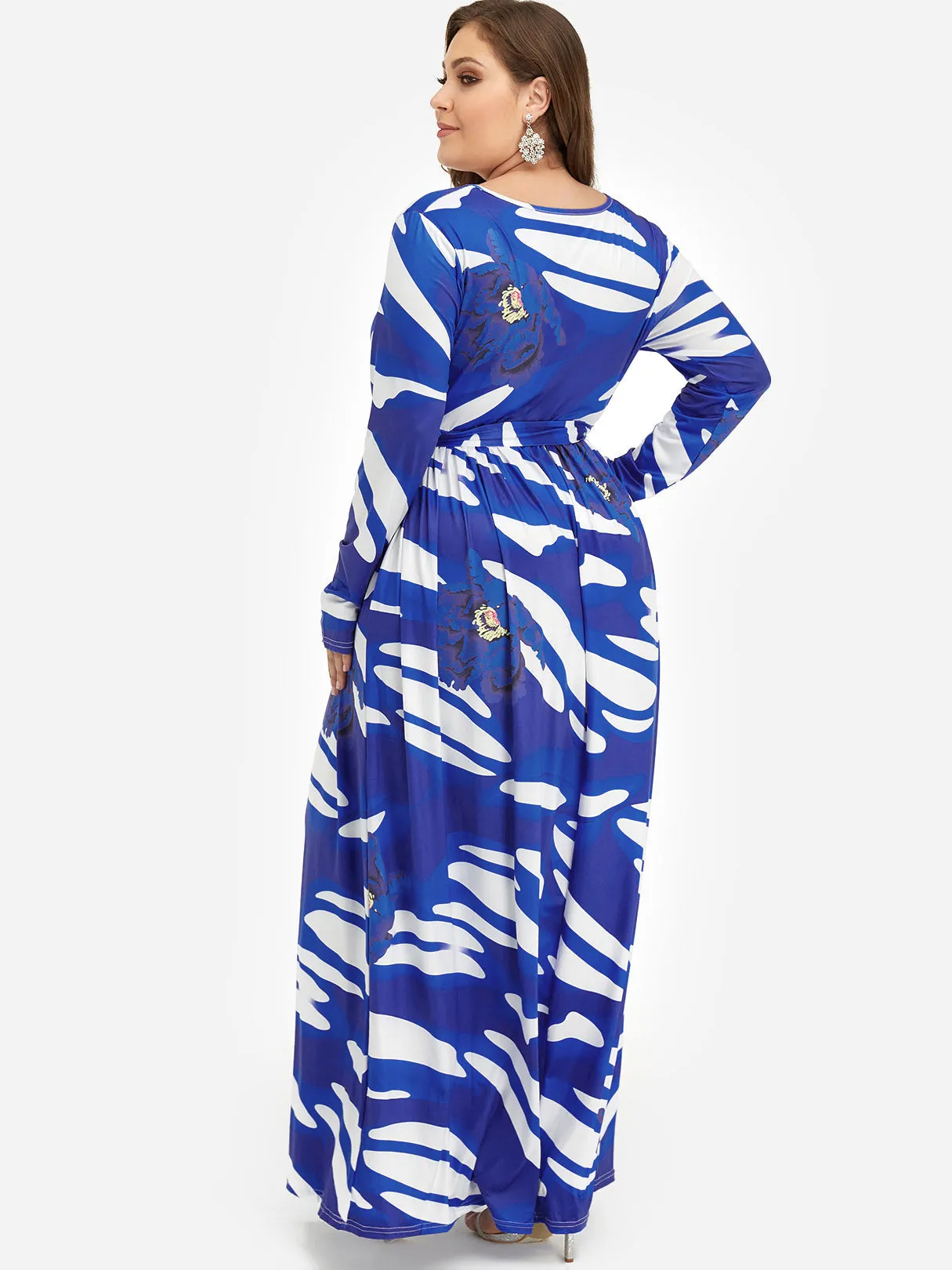 OEM ODM V-Neck Floral Print Self-Tie Wrap Plus Size Dress