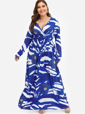 OEM ODM V-Neck Floral Print Self-Tie Wrap Plus Size Dress