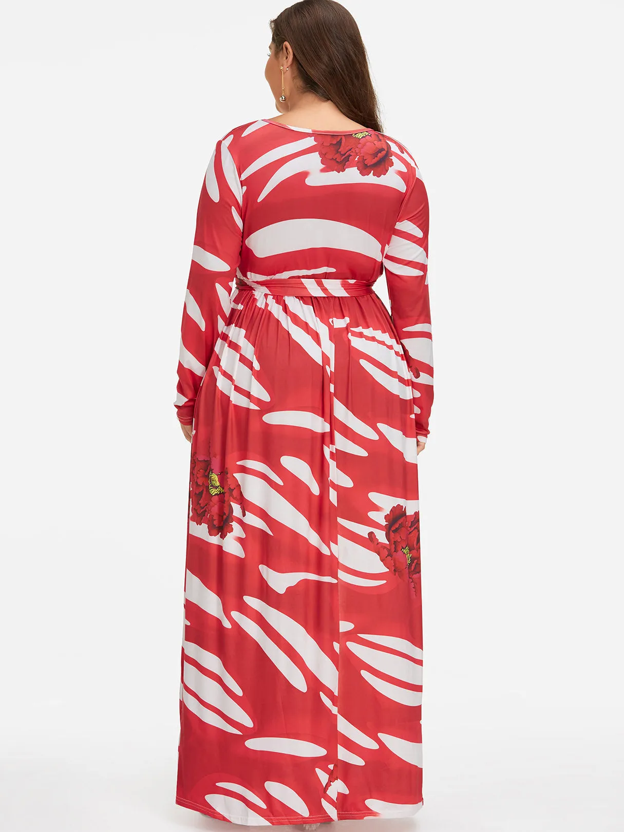 OEM ODM V-Neck Floral Print Self-Tie Wrap Plus Size Dress