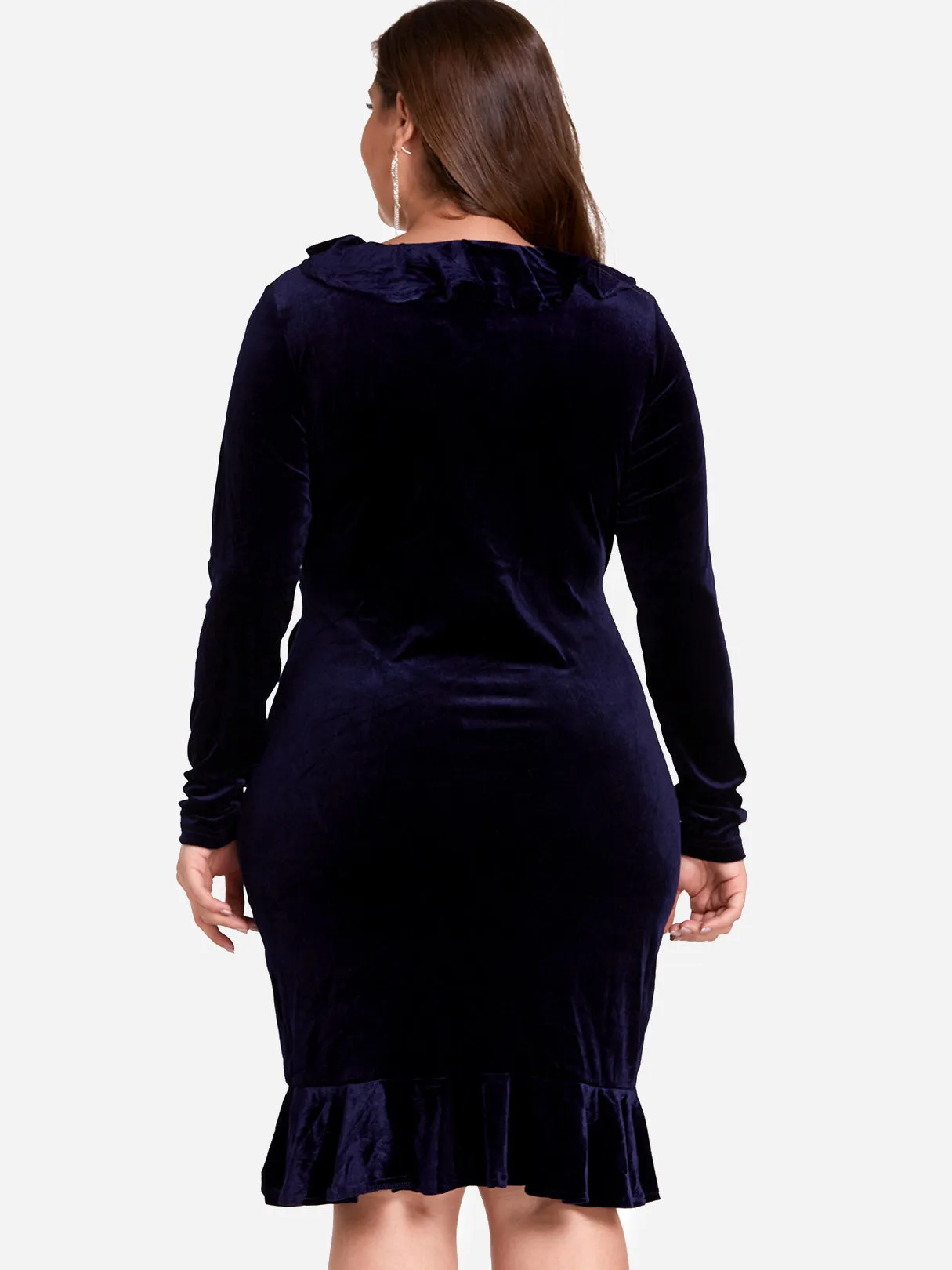 OEM ODM V-Neck Plain Ruffle Trim Wrap Long Sleeve Plus Size Dress