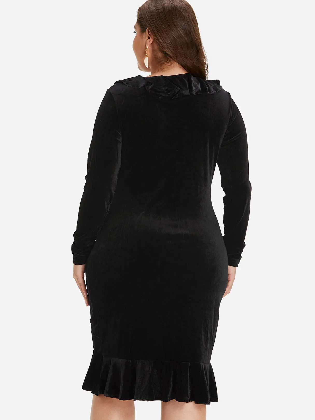 OEM ODM V-Neck Plain Ruffle Trim Wrap Long Sleeve Plus Size Dress