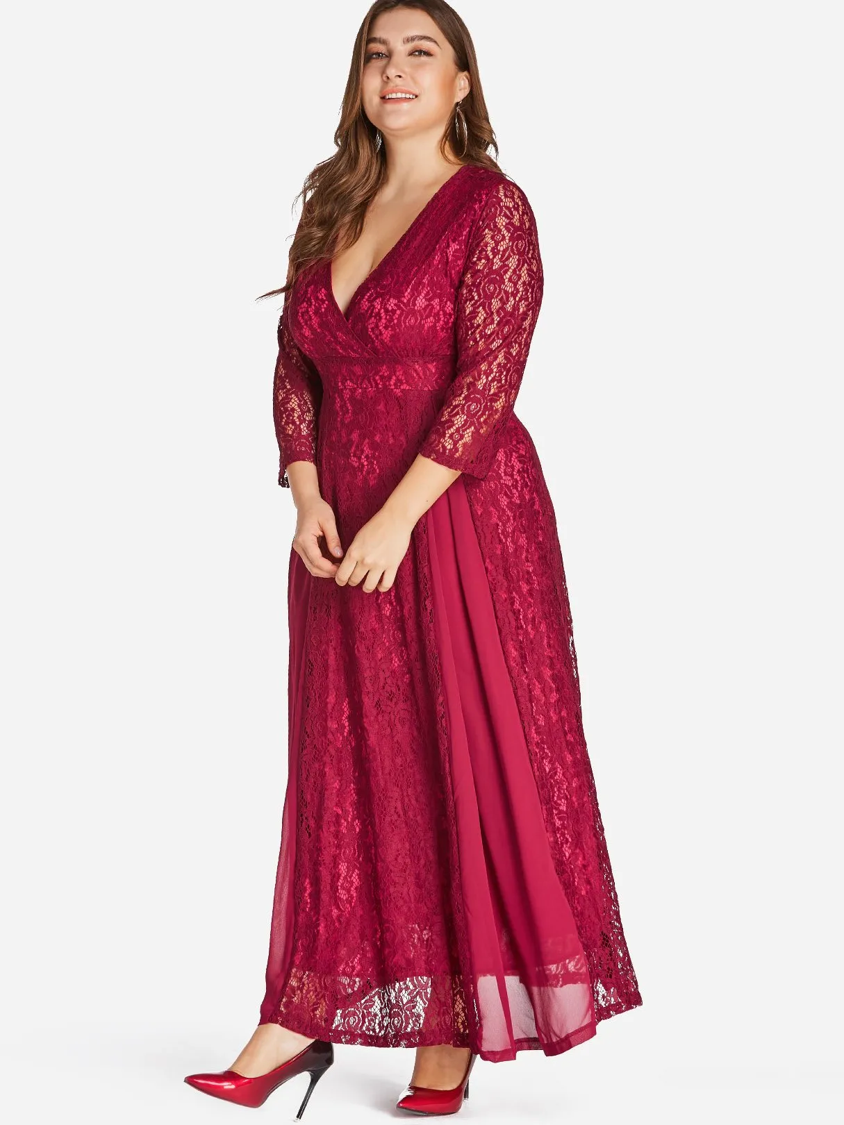 OEM ODM V-Neck Wrap Long Sleeve Plus Size Dress