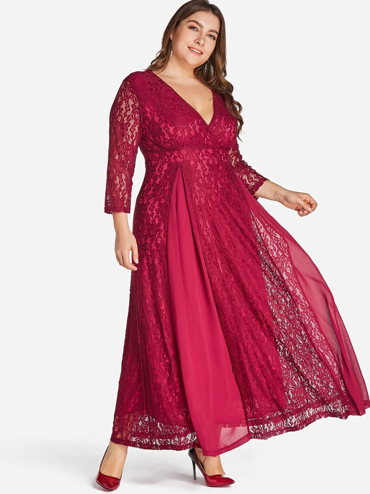 OEM ODM V-Neck Wrap Long Sleeve Plus Size Dress