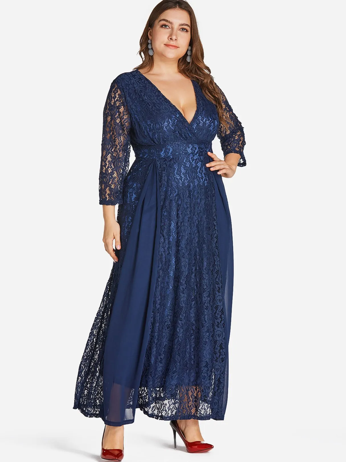 OEM ODM V-Neck Wrap Long Sleeve Plus Size Dress